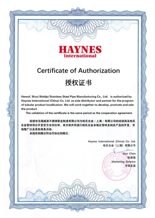 Haynes International Authorized Manufacturer